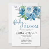Blue Floral Baby in Bloom Baby shower Uitnodiging (Voorkant)