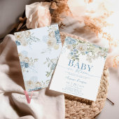 Blue Floral BABY IN BLOOM Baby shower Uitnodiging