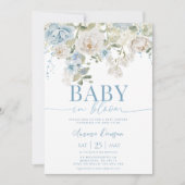 Blue Floral BABY IN BLOOM Baby shower Uitnodiging (Voorkant)