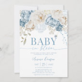 Blue Floral BABY IN BLOOM Baby shower Uitnodiging (Voorkant)