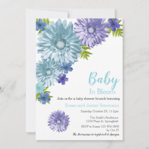 Blue Floral Baby in Bloom Brunch Shower Kaart