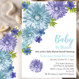 Blue Floral Baby in Bloom Brunch Shower Kaart