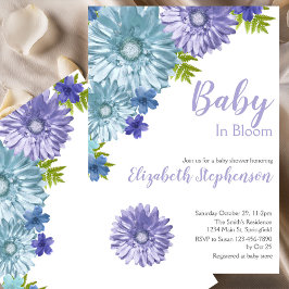 Blue Floral Baby In Bloom Floral Baby Shower Kaart