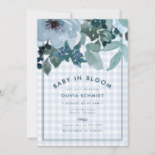 Blue Floral Baby in Bloom Gingham Boy Baby shower (Voorkant)