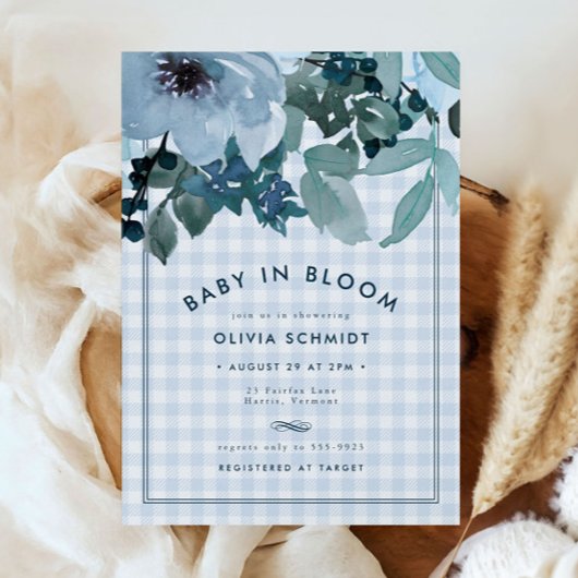 Blue Floral Baby in Bloom Gingham Boy Baby shower