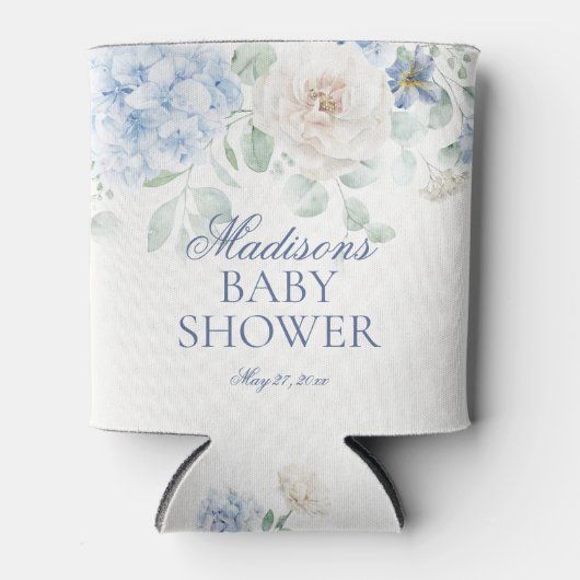 Blue Floral Baby in Bloom Hydrangea Baby shower Blikjeskoeler (Voorkant)