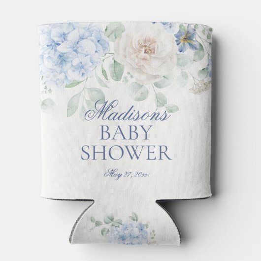 Blue Floral Baby in Bloom Hydrangea Baby shower Blikjeskoeler (Achterkant)