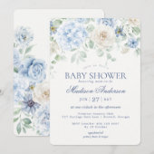 Blue Floral Baby in Bloom Hydrangea Baby shower Kaart (Voorkant / Achterkant)