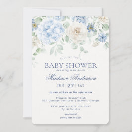 Blue Floral Baby in Bloom Hydrangea Baby shower Kaart