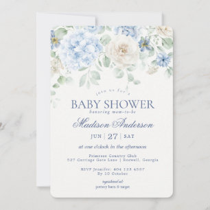 Blue Floral Baby in Bloom Hydrangea Baby shower Kaart