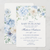 Blue Floral Baby in Bloom Hydrangea Baby shower Kaart (Voorkant / Achterkant)