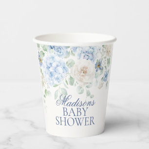 Blue Floral Baby in Bloom Hydrangea Baby shower Papieren Bekers