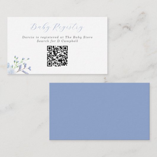 Blue Floral Baby shower Baby Registry QR Code Informatiekaartje (Voorkant / Achterkant)
