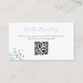 Blue Floral Baby shower Baby Registry QR Code Informatiekaartje (Voorkant)