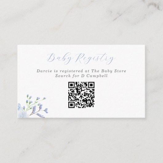 Blue Floral Baby shower Baby Registry QR Code Informatiekaartje (Voorkant)