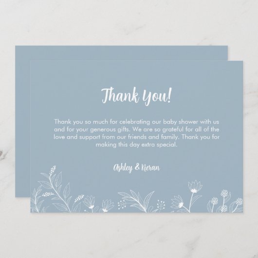 Blue Floral  Baby shower Bedankkaart (Voorkant / Achterkant)