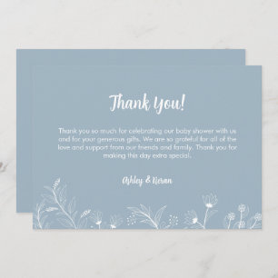 Blue Floral  Baby shower Bedankkaart