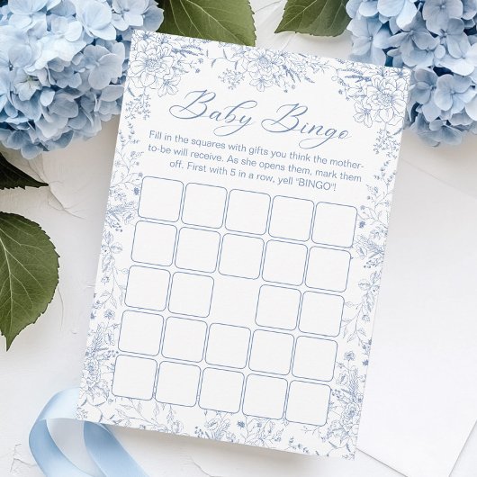 Blue Floral Baby shower Bingo Game Kaart