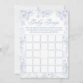 Blue Floral Baby shower Bingo Game Kaart (Voorkant)