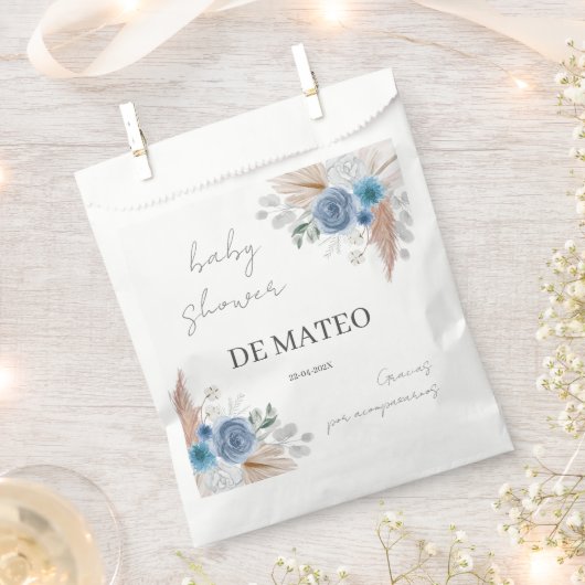 Blue Floral Baby shower Boy Bedankzakje (Geknipt)