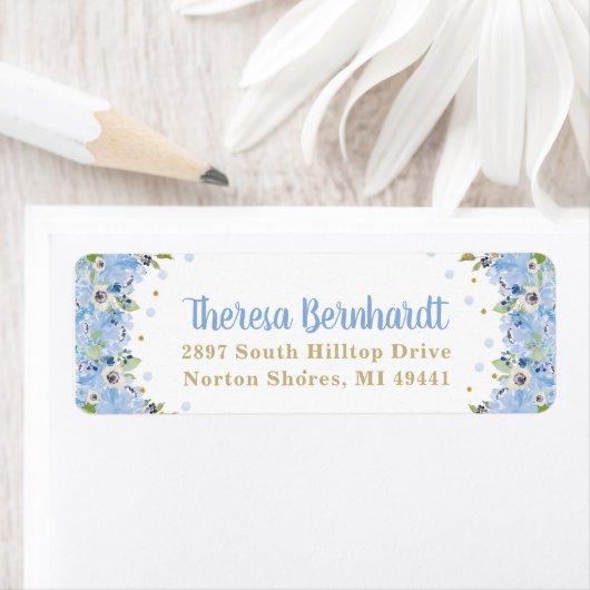 Blue Floral Baby shower Boy Birthday Adres Etiket (Insitu)