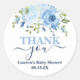 Blue Floral Baby shower Boy Classic Ronde Sticker