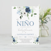 Blue Floral Baby shower Boy Kaart (Staand voorkant)