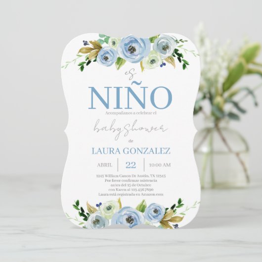 Blue Floral Baby shower Boy Kaart (Staand voorkant)