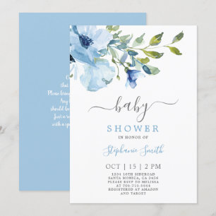 Blue Floral Baby shower Boy Uitnodiging