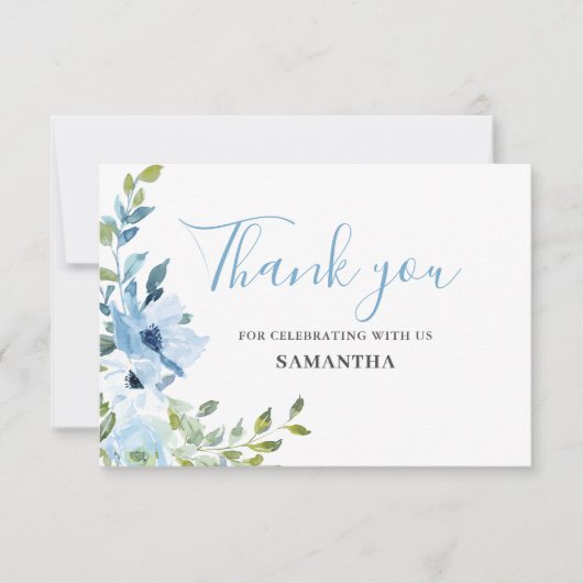 Blue Floral Baby shower Flat Dank u kaart (Voorkant)