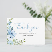 Blue Floral Baby shower Flat Dank u kaart (Staand voorkant)
