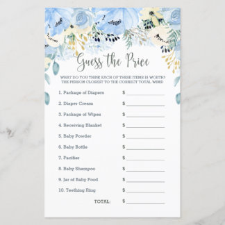 Blue Floral Baby shower Game raadt de prijs