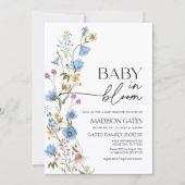Blue Floral Baby Shower Invitation, Baby in Bloom  Kaart (Voorkant)