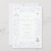 Blue Floral Baby shower Invitation Kaart (Voorkant)
