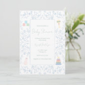 Blue Floral Baby shower Invitation Kaart (Staand voorkant)