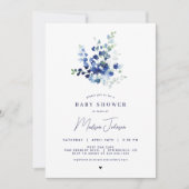 Blue Floral Baby shower Invitation Kaart (Voorkant)
