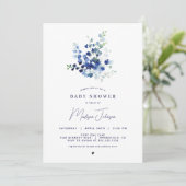 Blue Floral Baby shower Invitation Kaart (Staand voorkant)