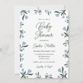 Blue Floral Baby Shower Invitation Kaart (Voorkant)