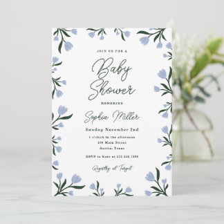 Blue Floral Baby Shower Invitation Kaart