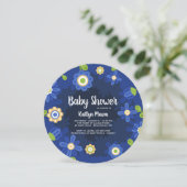 Blue Floral Baby shower Invitation Kaart (Staand voorkant)