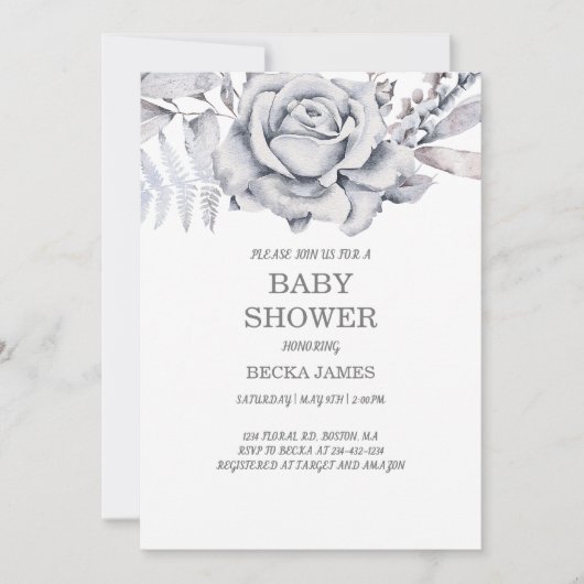 Blue Floral Baby shower Invitation Kaart (Voorkant)