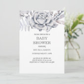 Blue Floral Baby shower Invitation Kaart (Staand voorkant)