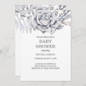 Blue Floral Baby shower Invitation Kaart (Voorkant / Achterkant)
