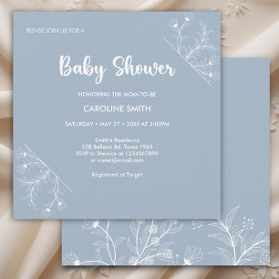 Blue Floral Baby shower Kaart