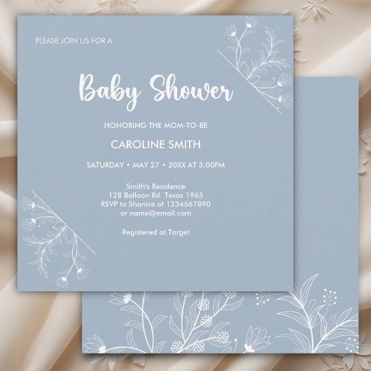Blue Floral Baby shower Kaart