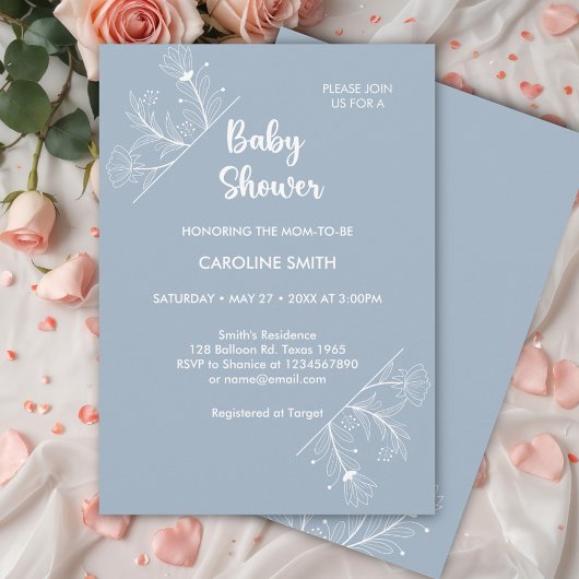 Blue Floral Baby shower Kaart