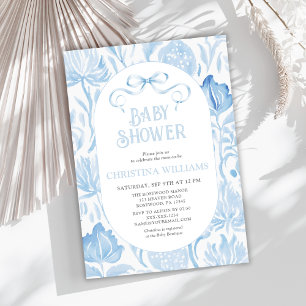Blue Floral  Baby shower Kaart