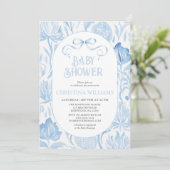 Blue Floral  Baby shower Kaart (Staand voorkant)