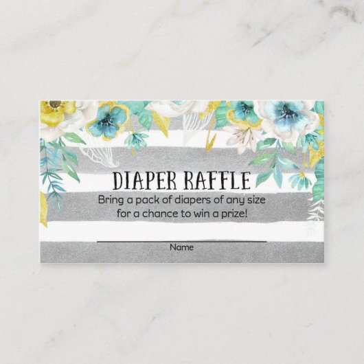 Blue Floral Baby shower Luier Raffle Tickets Informatiekaartje (Voorkant)
