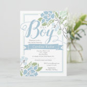 Blue Floral Baby Shower Uitnodiging (Staand voorkant)